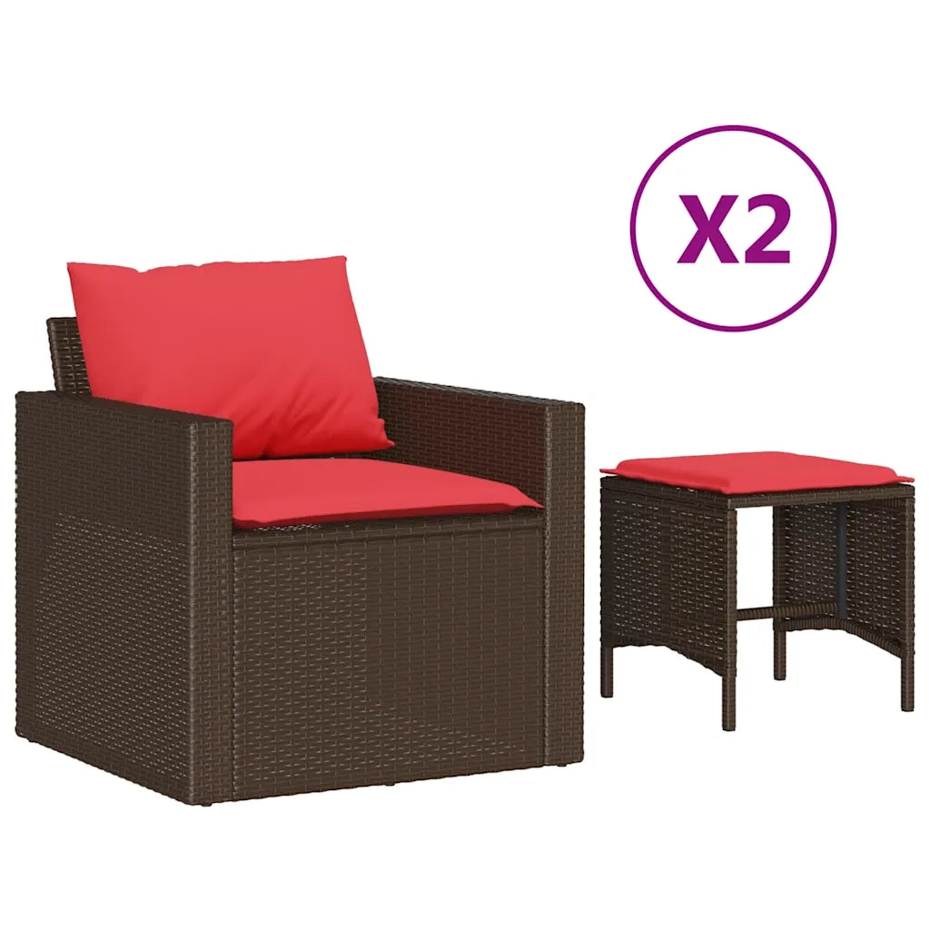 Set Divano da Giardino 4 pz | Set Salotto da Giardino con Cuscini Marrone in Polyrattan
