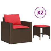 Set Divano da Giardino 4 pz | Set Salotto da Giardino con Cuscini Marrone in Polyrattan