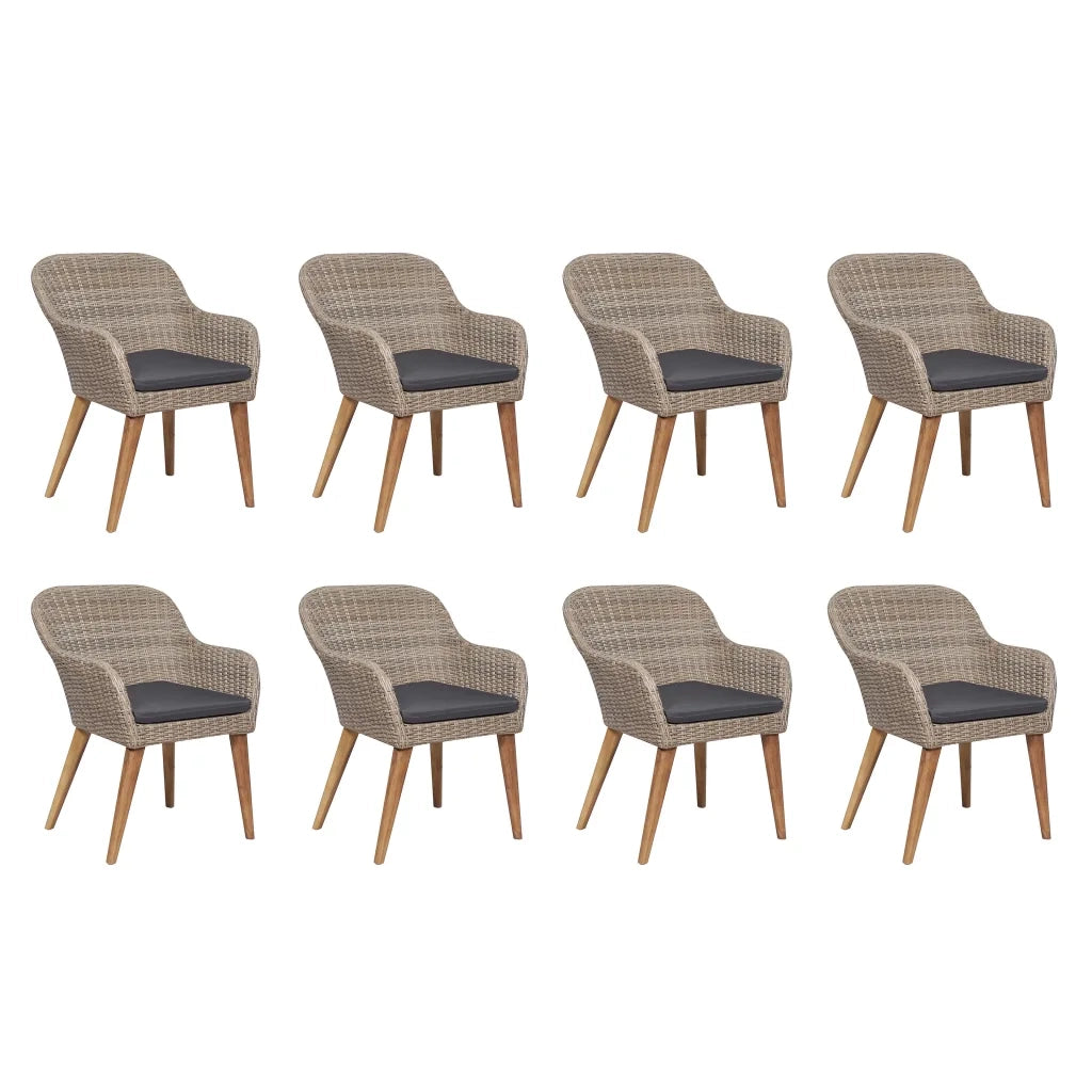 Set da Pranzo da Giardino 9 pz con Cuscini in Polyrattan cod mxl 40764