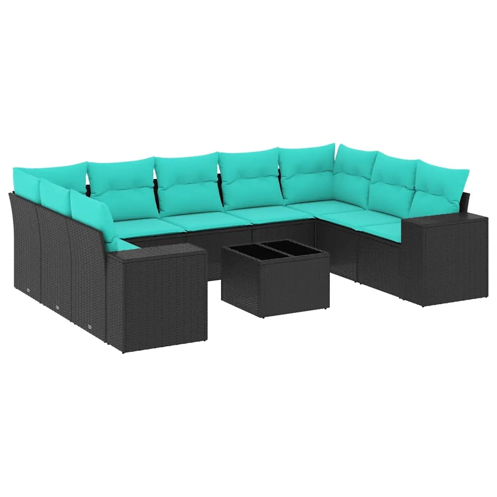 Set Divani da Giardino 10 pz con Cuscini Nero in Polyrattan 3223006