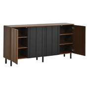Credenza con 4 ante e ripiani regolabili; ante scanalate e gambe in metallo; per sala da pranzo e cucina; 160×35×80 cm