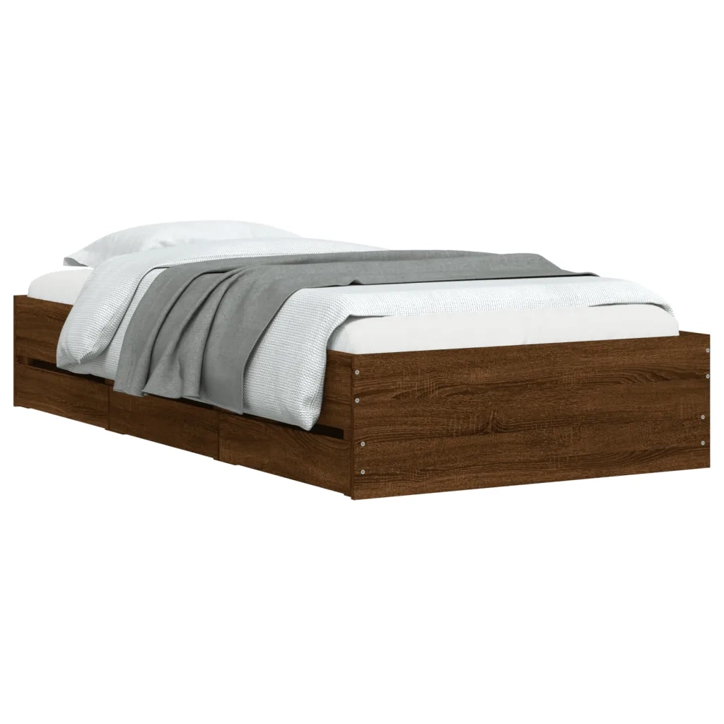 Giroletto Cassetti-Struttura Letto con contenitore Rovere Marrone 90x190 cm Legno Multistrato 229573