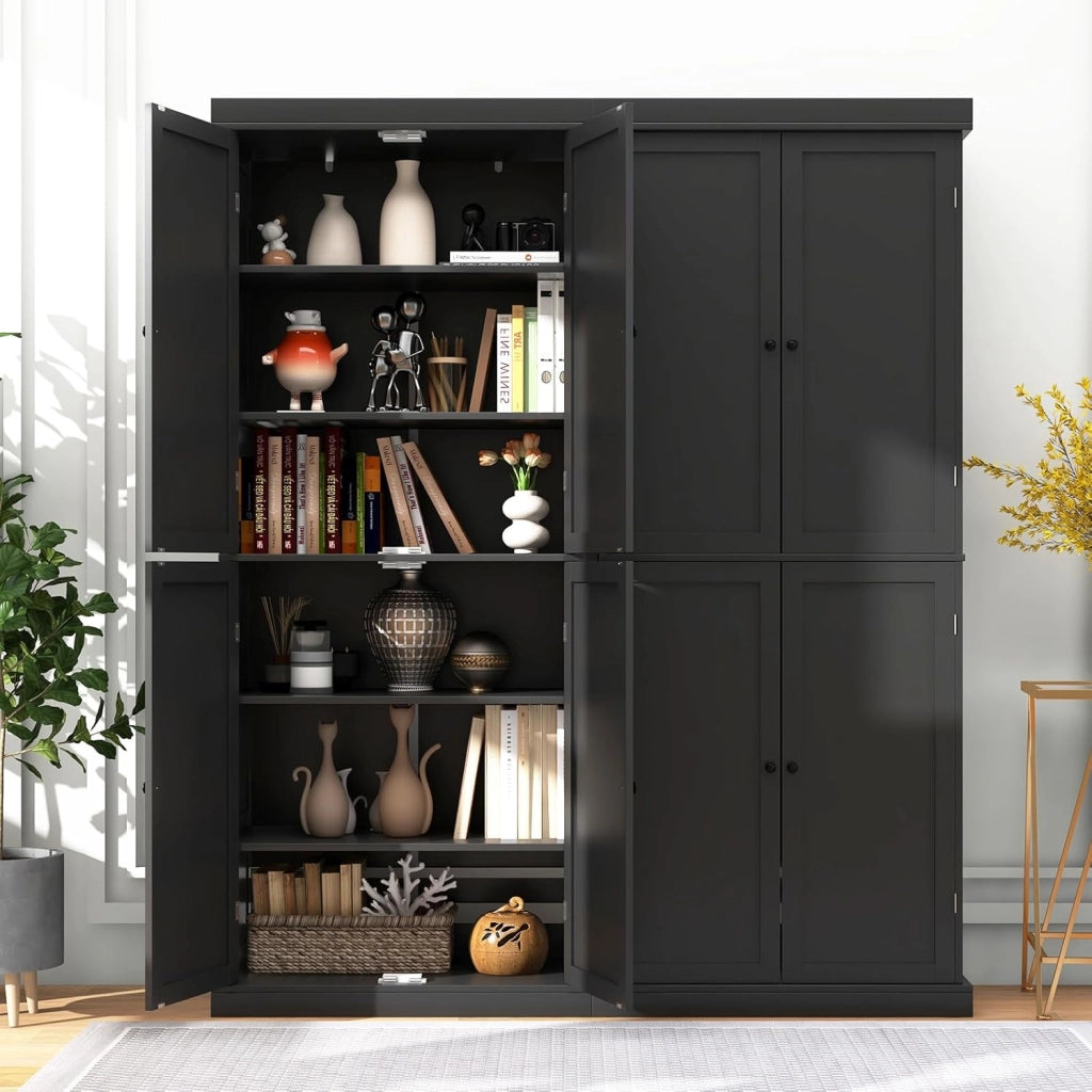 Credenza Alta da Cucina 184.5 cm, Mobile Cucina Dispensa con 2 Ripiani Regolabili, Mobile Buffet con 2 Armadi con Ante, per Soggiorno, Sala da Pranzo, Bagno, 76 x 40 x 184,5 cm (Nero)