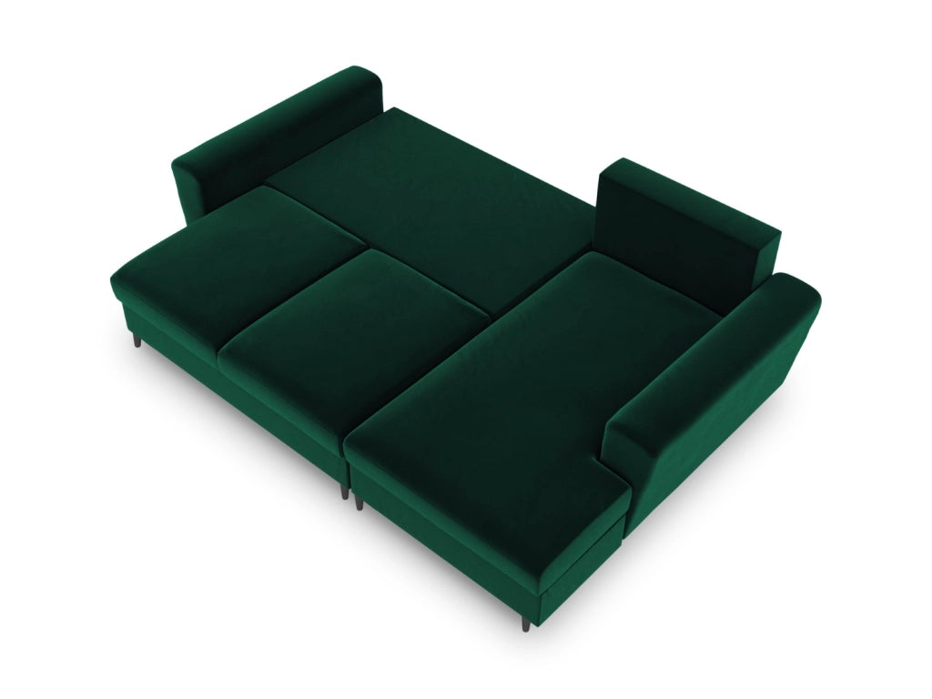 Cosmopolitan Design - Divano convertibile angolare destro con contenitore "Kyoto" 4 posti in velluto verde bottiglia 
