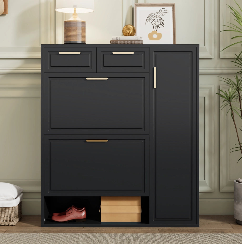 Scarpiera 95x24x107 cm con ripiani regolabili; 2 cassetti; MDF; pannello truciolare; nero