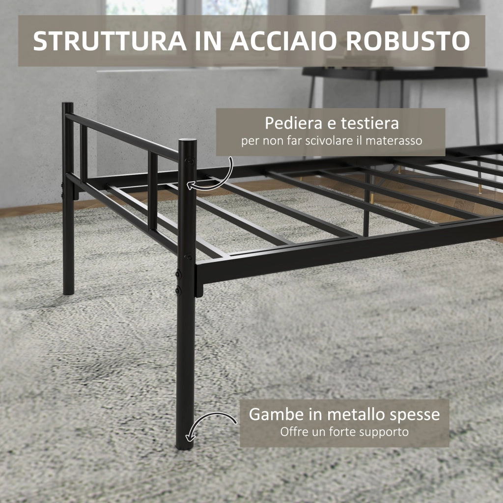 Letto Singolo in Acciaio con Testiera e Pediera ¨C Zephmum ¨C Nero 90x200