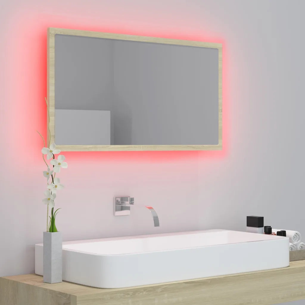 Specchio da Bagno-Specchio per il bagno  LED Rovere Sonoma 80x8,5x37 cm in Acrilico