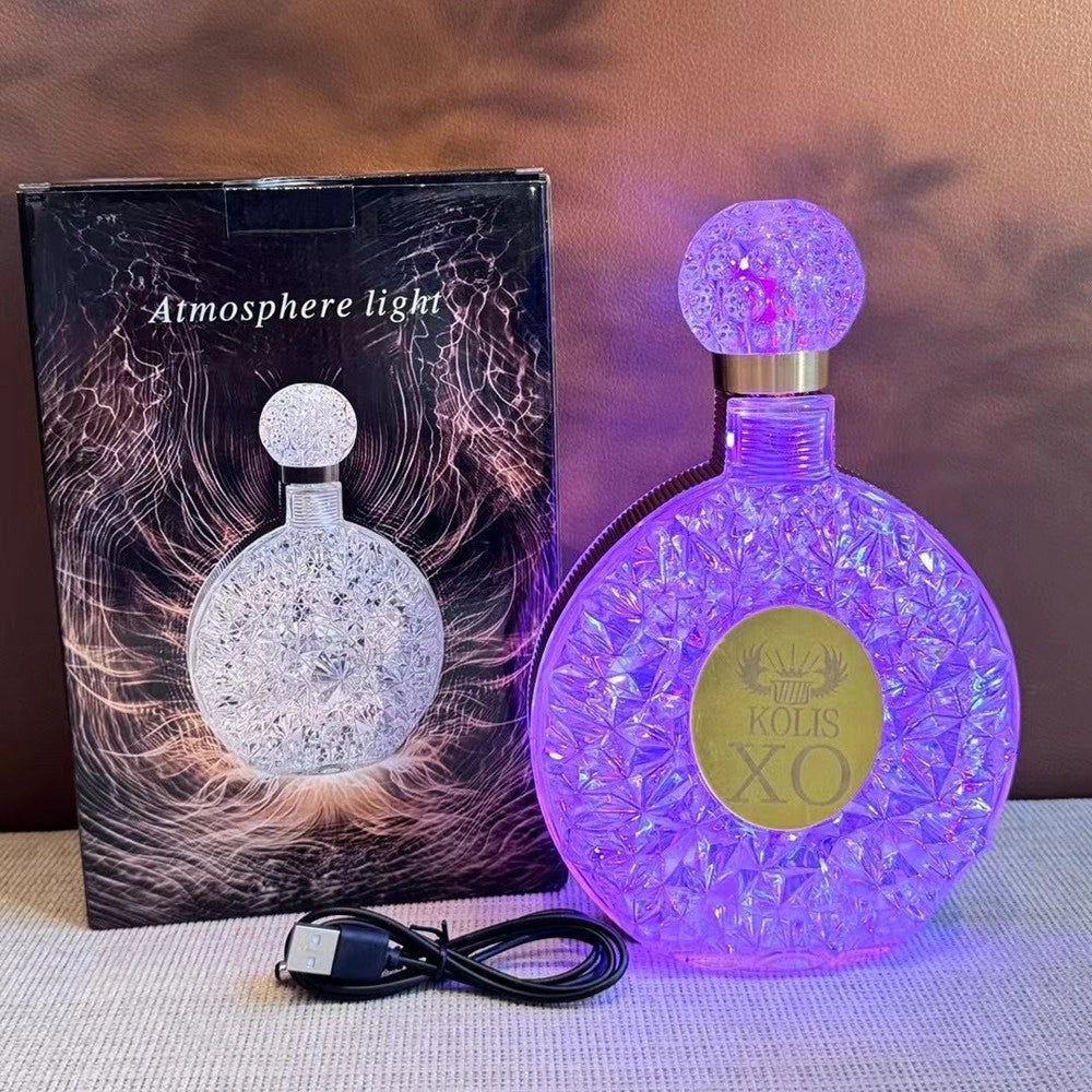 Trade Shop - Lampada Da Tavolo Luce Notturna D'atmosfera Cristallo Bottiglia Vino Ricarica Touch -