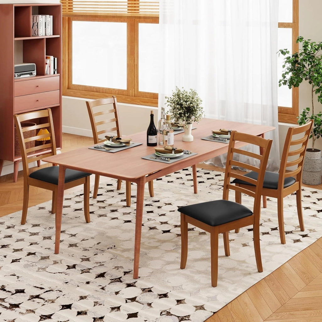 Set di 2/4 Sedie da Pranzo con Gambe in Legno di Gomma, Sedile Imbottito, Schienale Alto, Sedie Laterali Imbottite senza Braccioli per Sala da Pranzo, Cucina e Soggiorno (Nero)