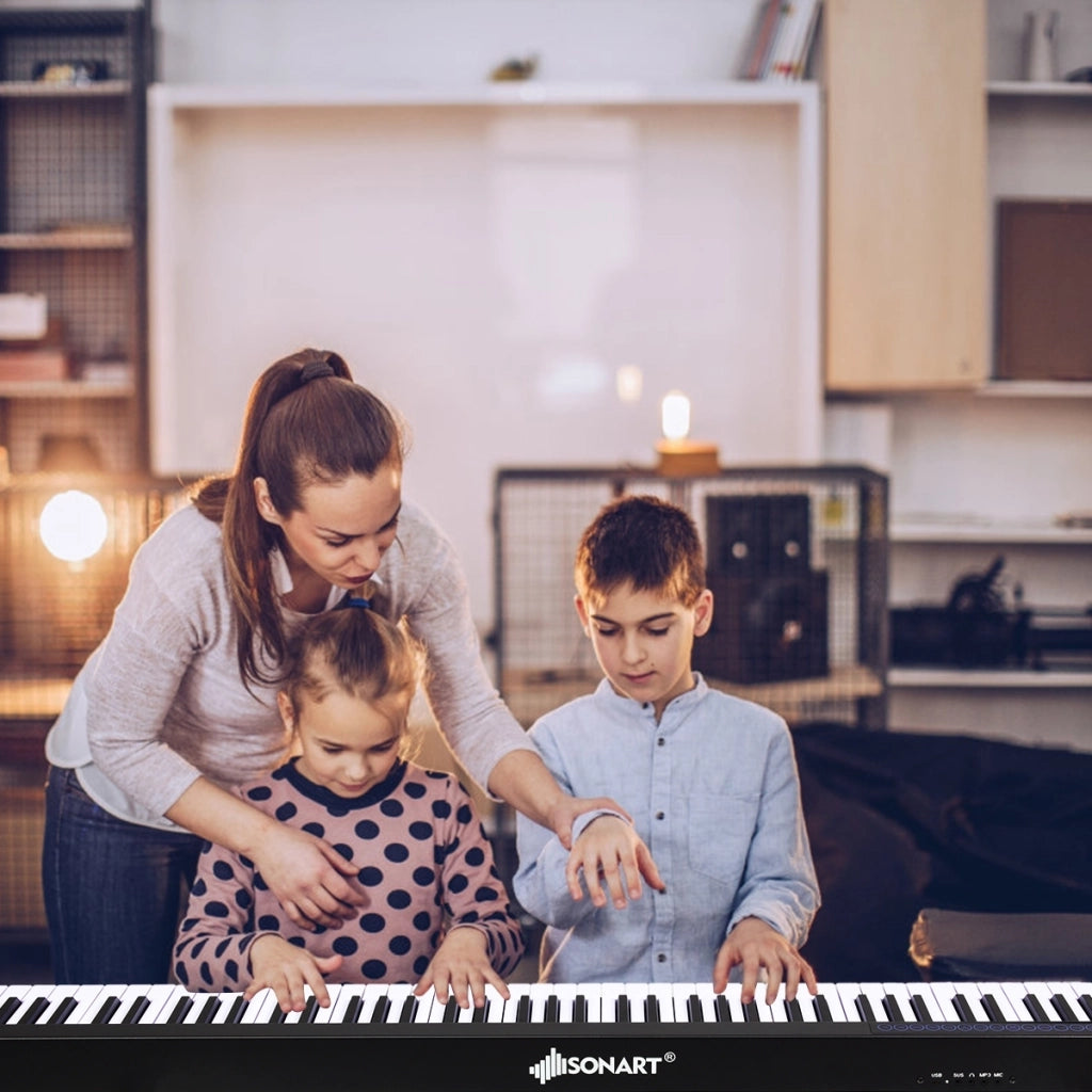 Pianoforte digitale a 88 tasti portatile per bambini con borsa, Tastiera elettronica con 128 toni Nero