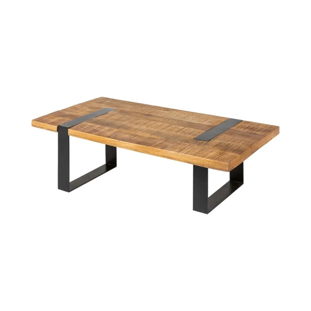 Tavolino basso LODEN 100 cm in legno massiccio di mango e metallo nero - design industriale