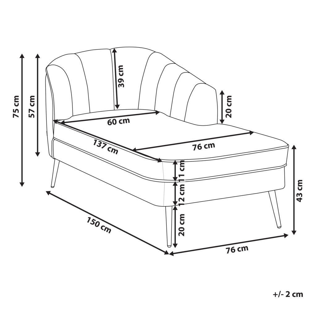 Chaise longue Velluto Beige Rivestimento Gambe In Metallo nero versione sinistra