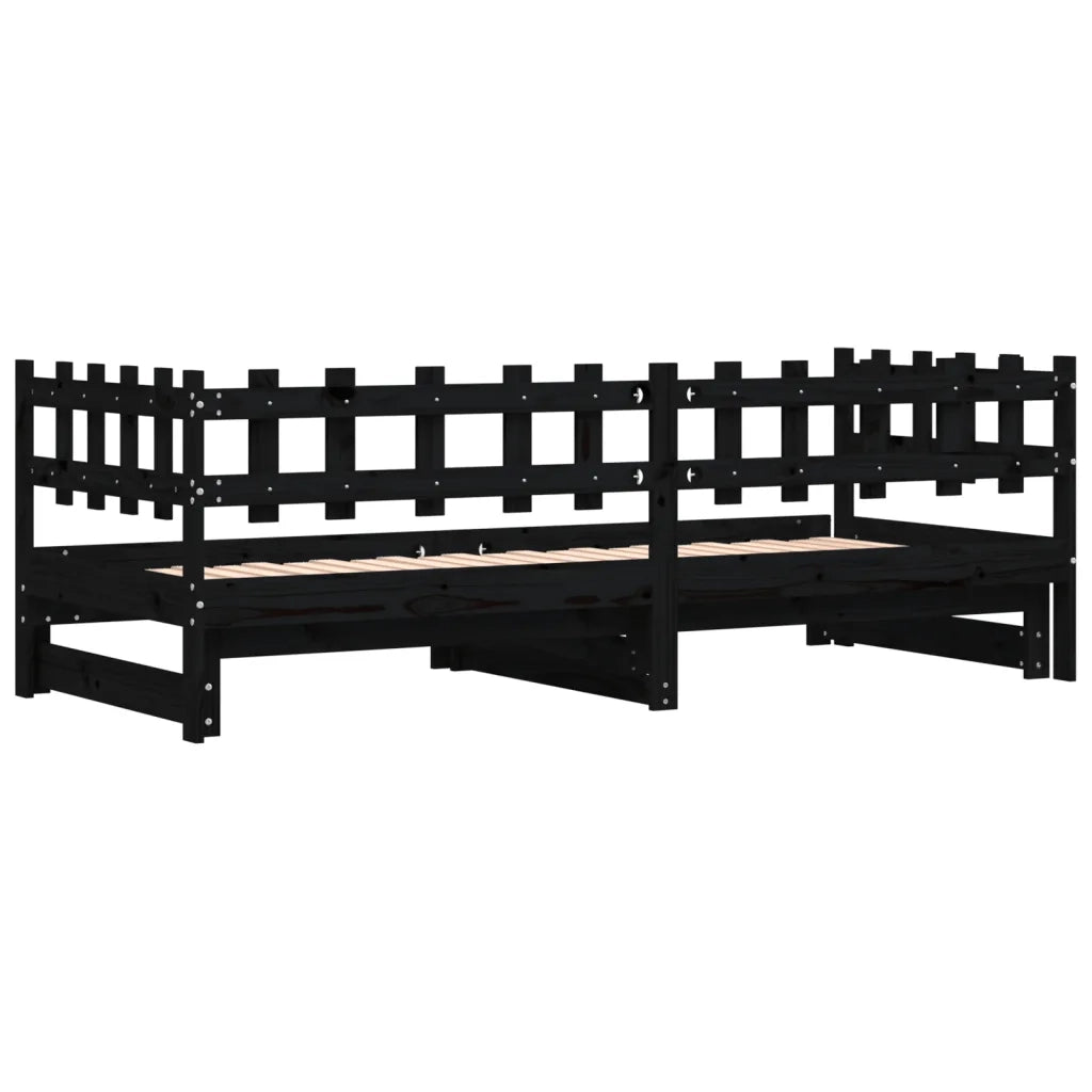 Letto singolo | Letto per adulti | Dormeuse Estraibile Nera 2x(90x190) cm Legno Massello di Pino