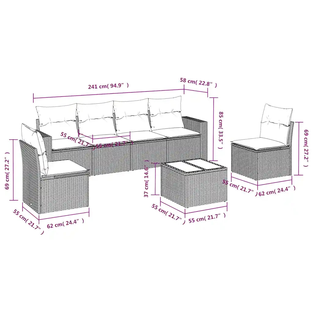 Set Divani da Giardino 7 pz con Cuscini Marrone in Polyrattan 3251160