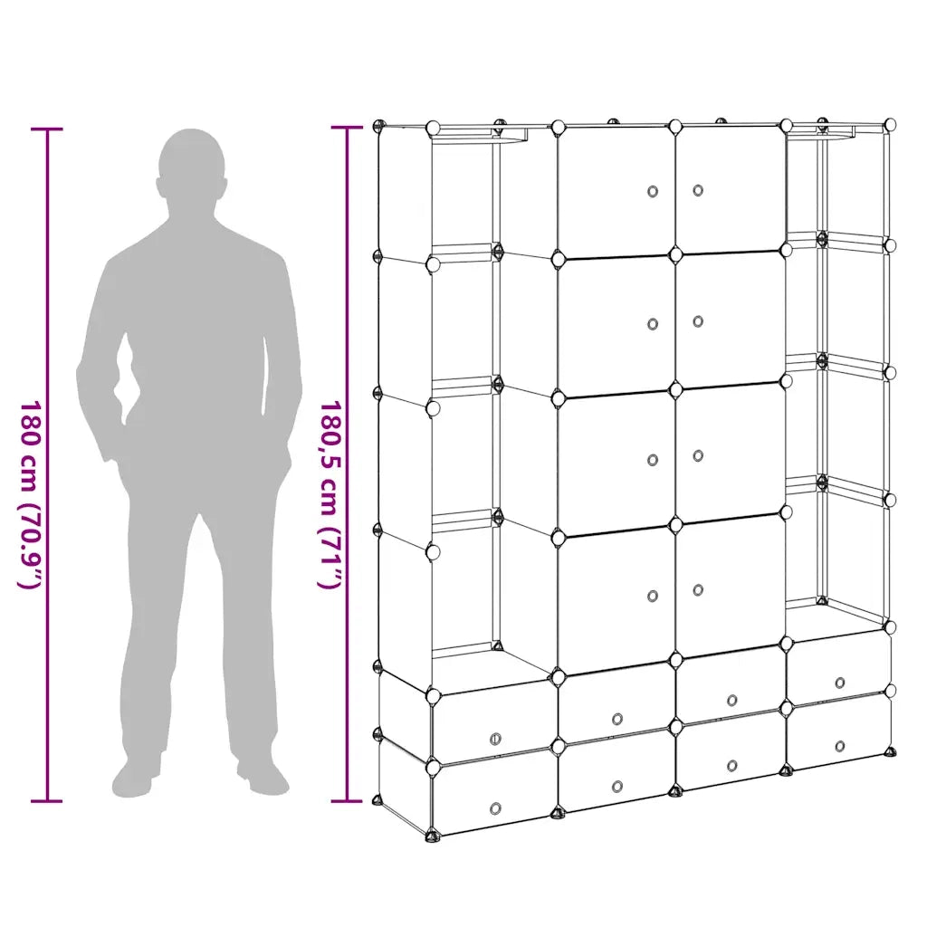 Armadietto Modulare 18 Scomparti Nero e Bianco 37x146x180,5 cm 240501