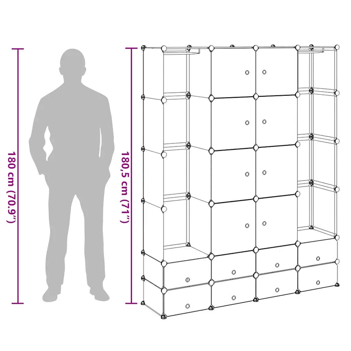 Armadietto Modulare 18 Scomparti Nero e Bianco 37x146x180,5 cm 240501