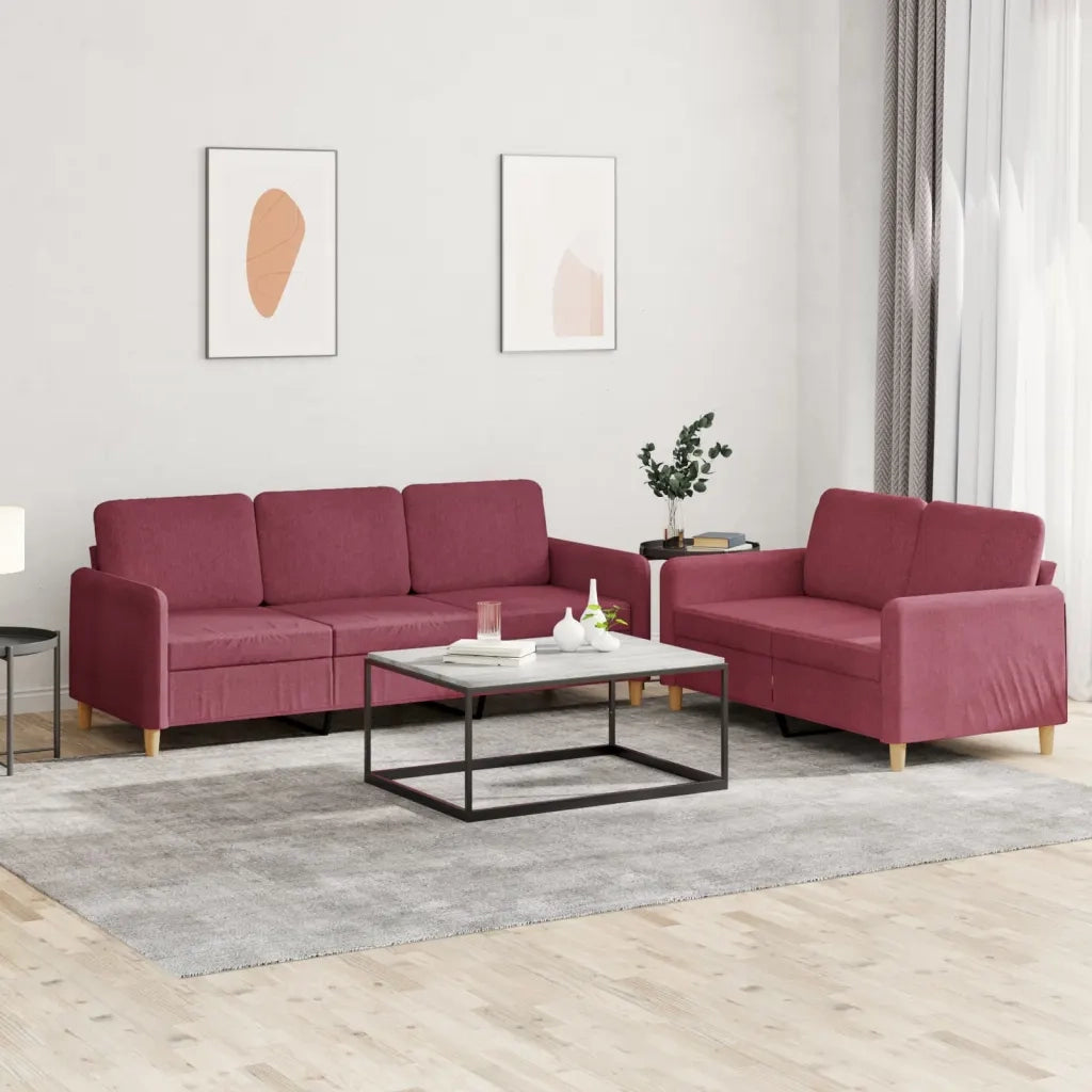Set di Divani 2 pz con Cuscini Rosso Vino in Tessutocod mxl 83278