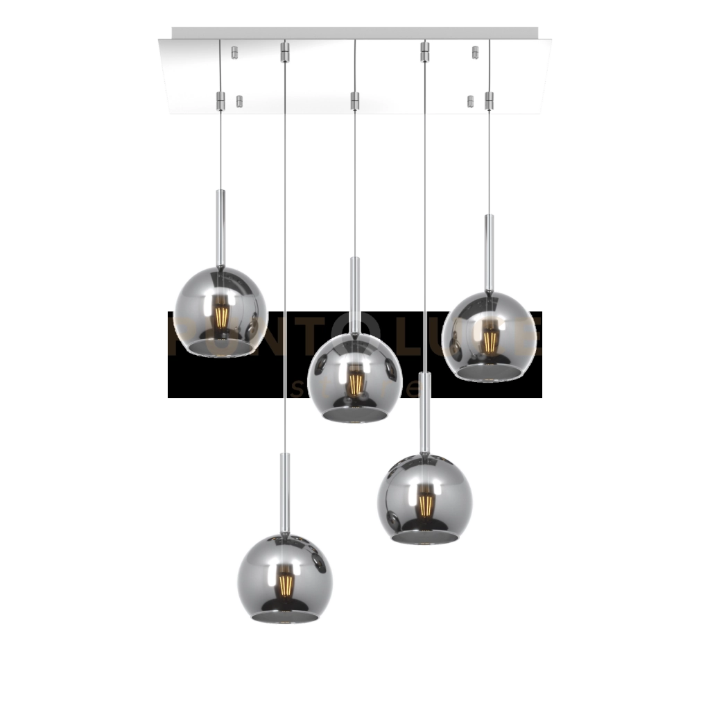 SOSP. CROMO RETTANGOLARE 5 LUCI VETRI TUTTI PICCOLO CROMO 1155CR-S5 RP-CR