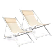 Set 2 Sdraio Mare Pieghevoli Reclinabili con Poggiatesta, Lettini da Spiaggia in Acciaio e Textilene, Sedie Relax per Giardino, Piscina, Terrazza e Campeggio, Beige Beige