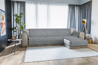 Copridivano con Penisola Destra Seduta 290 cm in Poliestere e Cotone Grigio Scuro