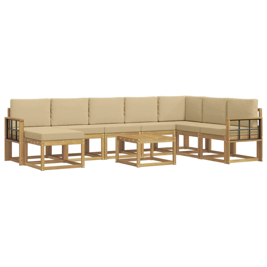 Set di divani da esterno con cuscino 9 pcs Bianco e Beige
