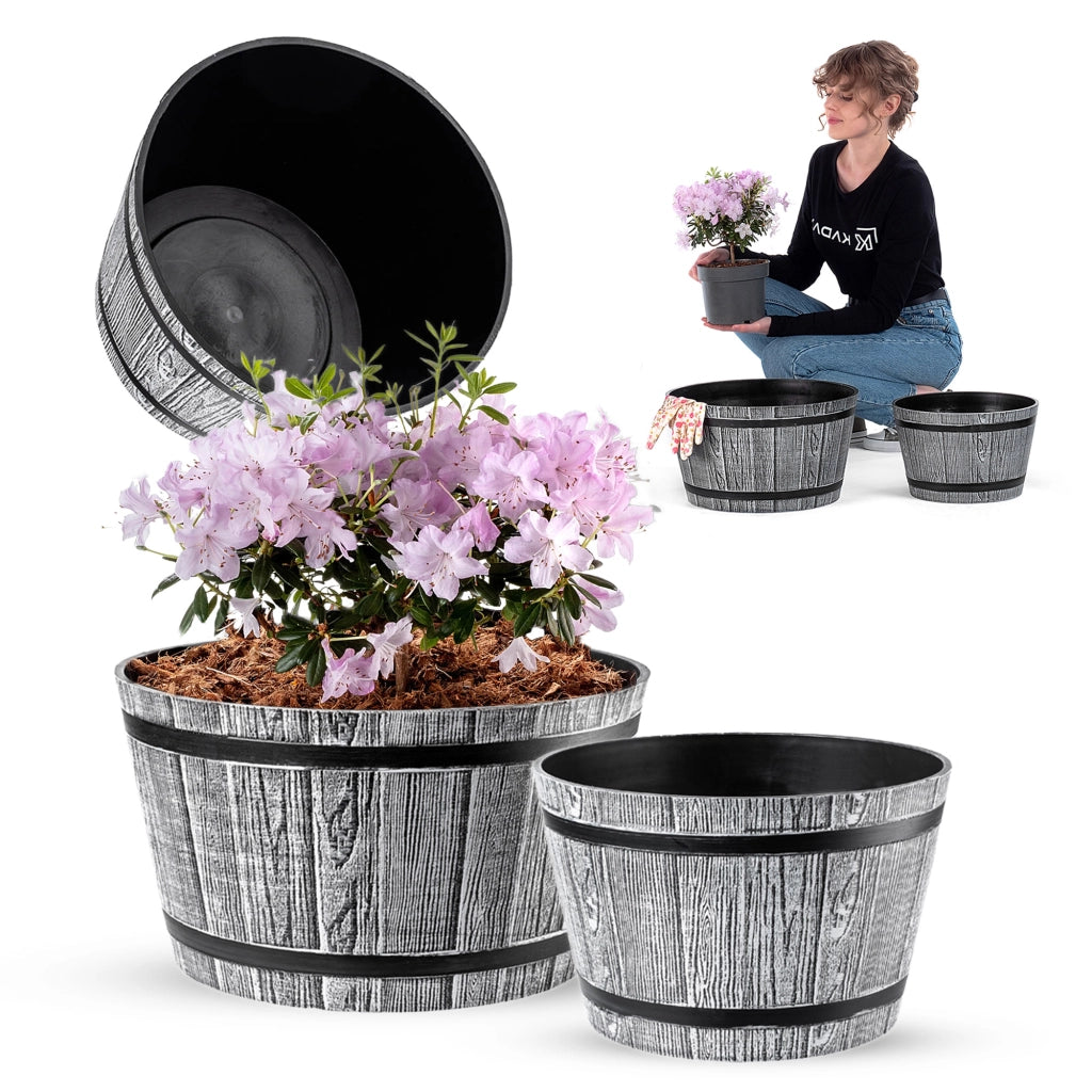 KADAX Vaso da fiori rotondo grigio, set da 2 pezzi 30+40 cm