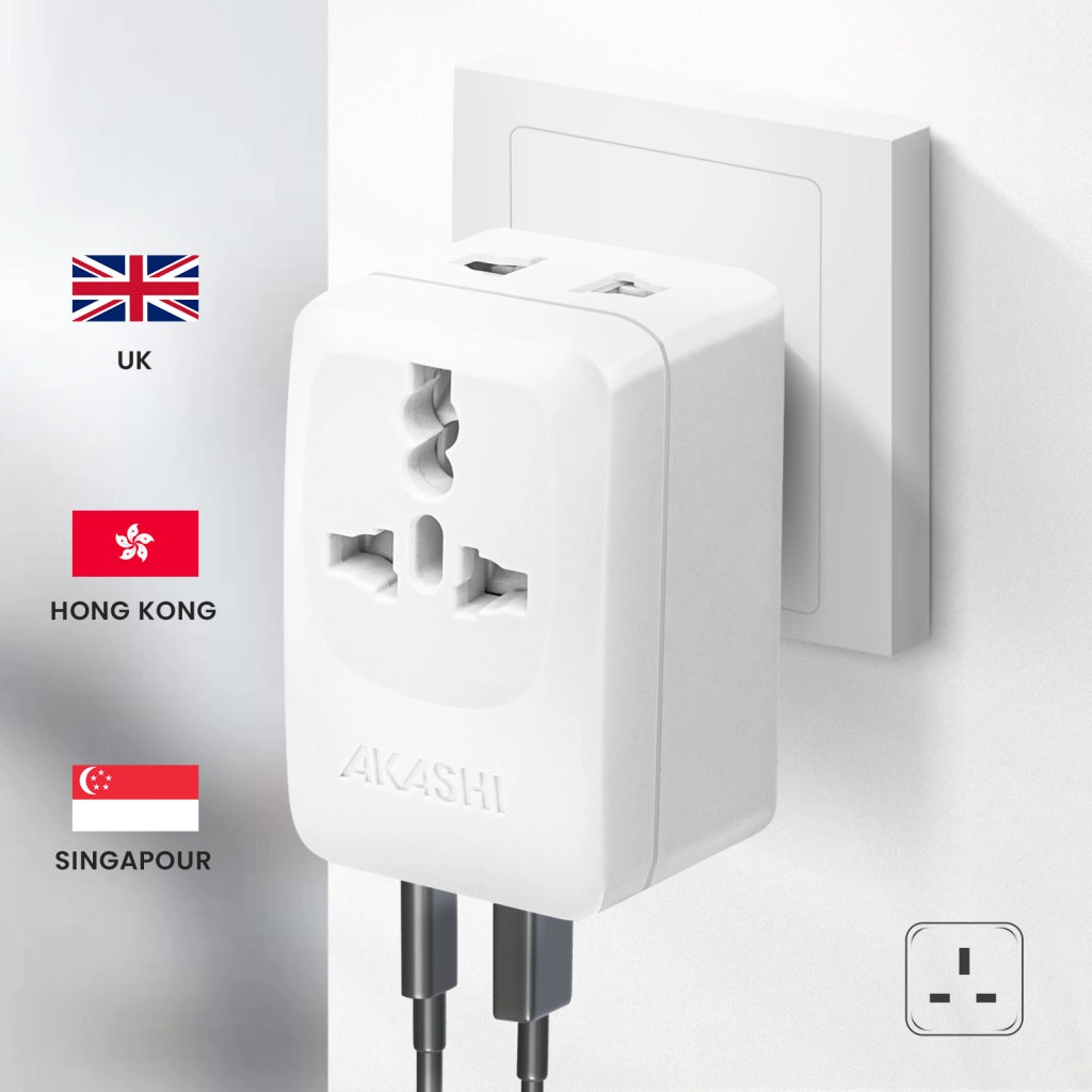 Adattatore Viaggio Regno Unito USB USB C 15W Bianco Akashi