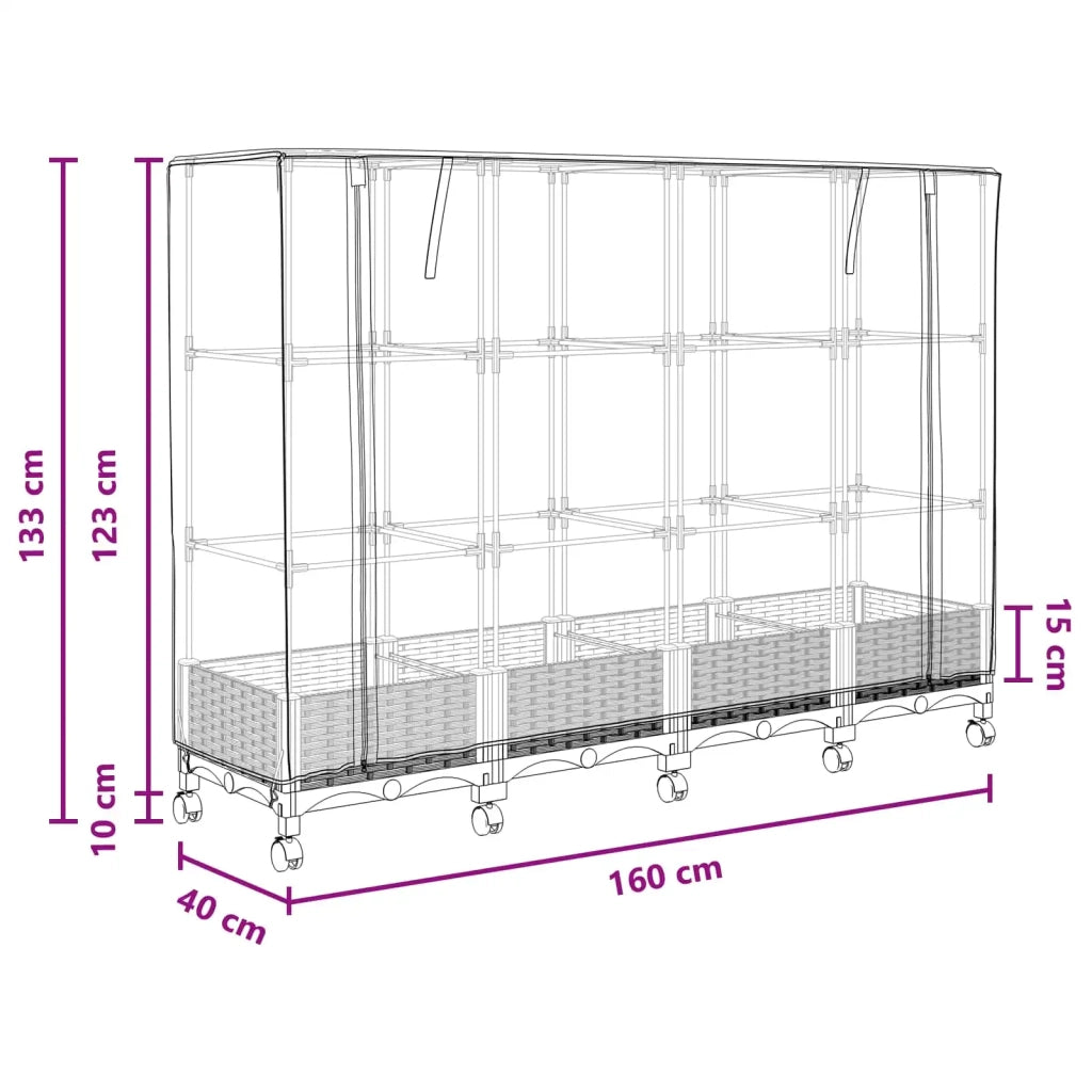 Vaso da Giardino con Copertura per Serra e Ruote 4 pz PP 3423140