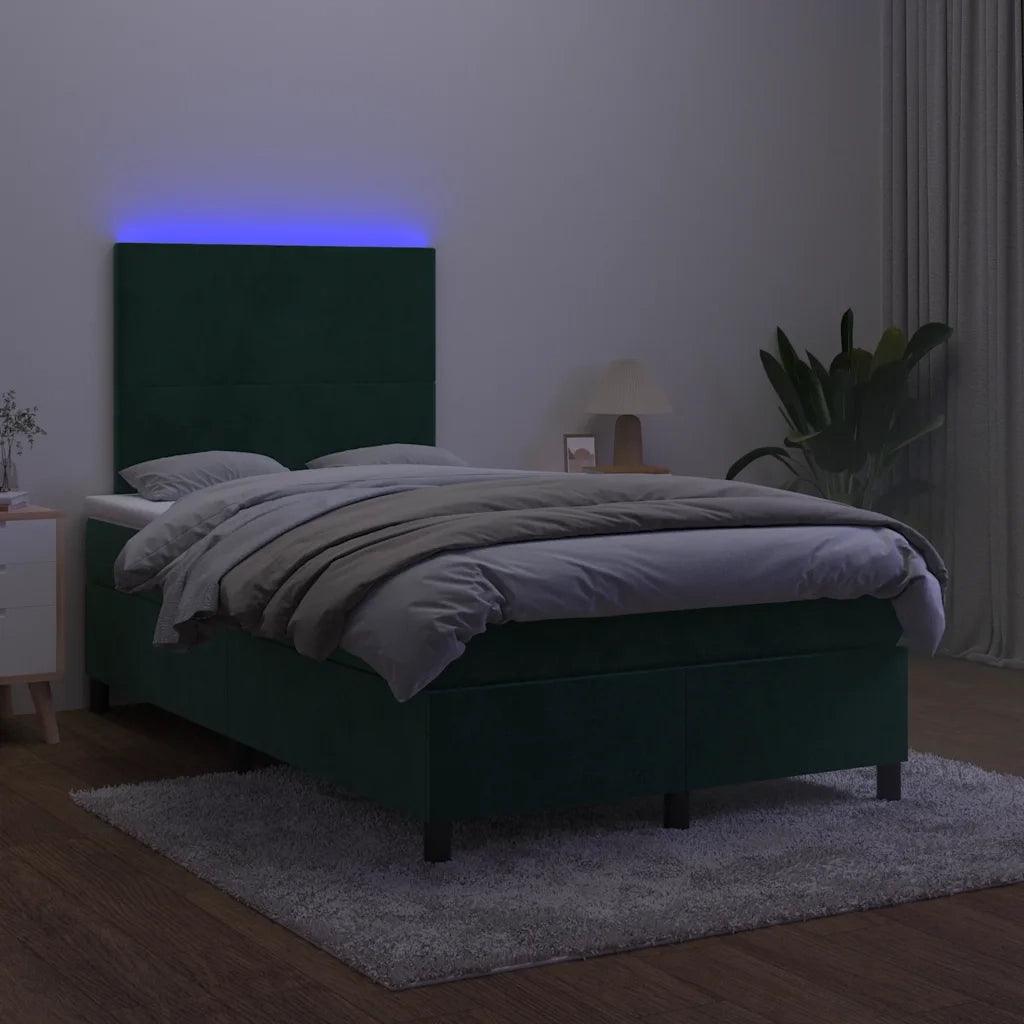 Letto a Molle con Materasso e LED Verde Scuro 120x200cm Velluto 3135996