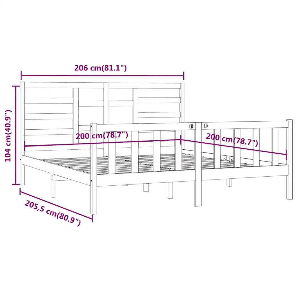 Giroletto-Struttura Letto Nero in Legno Massello di Pino 200x200 cm 869809