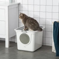Lettiera per Gatti Chiusa a 2 Ingressi con Vassoio e Paletta, in Plastica PE, 44x55x39 cm, Bianco