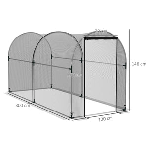 Serra per Piante con Rete a Tunnel 1,2x3x1,5m con Porta a Cerniera Nero