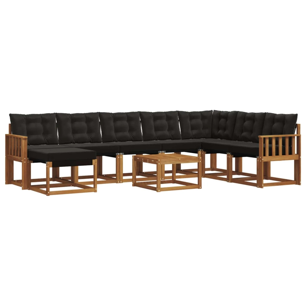 Set di divani da esterno con cuscino 9 pcs Naturale e Nero