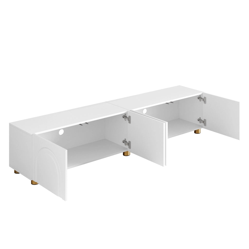Mobile porta TV con 4 ante e rilievo ad arco, per soggiorno, in MDF e pannello truciolare, bianco, 180 × 35 × 40 cm