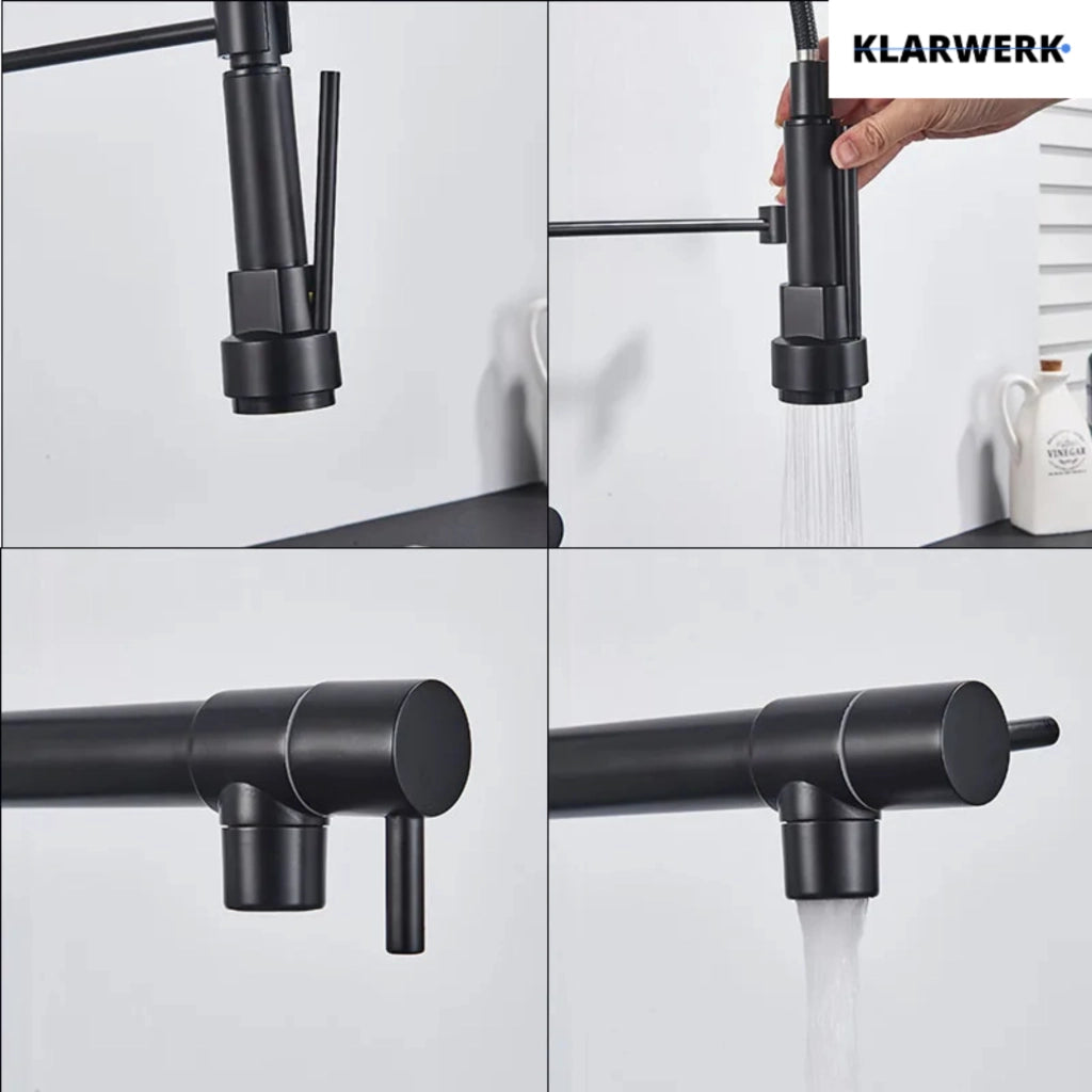 Björn | gastronomia rubinetto monoforo a parete per acqua fredda nero|rubinetto cucina professionale acciaio inox due docce|doppio lavello ristorante