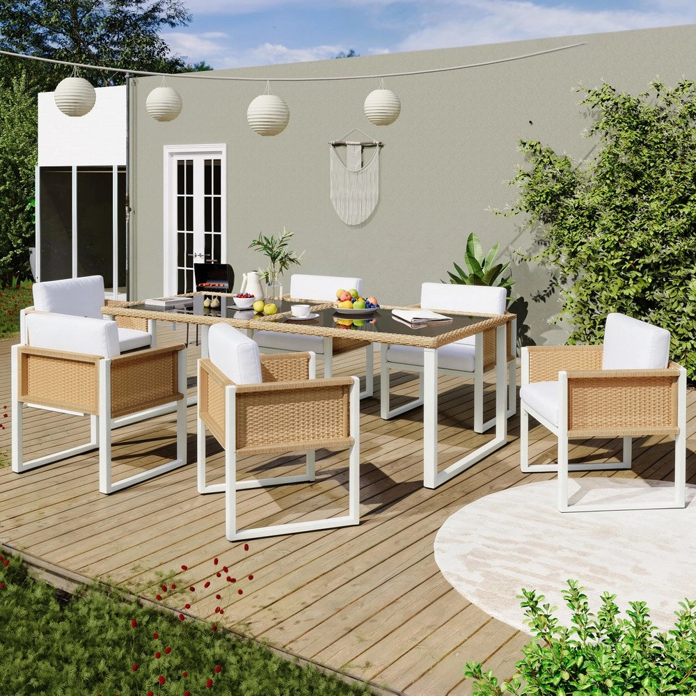 Set da Pranzo da Giardino in Polyrattan ¨C Xylo ¨C 6 Posti, Sedie con Cuscini Lavabili