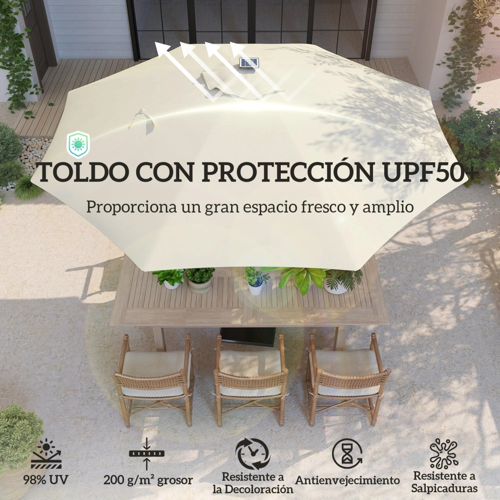 Ombrellone da Giardino con Luci LED e Manovella ¨C Zephmum ¨C Crema ?300x256 cm