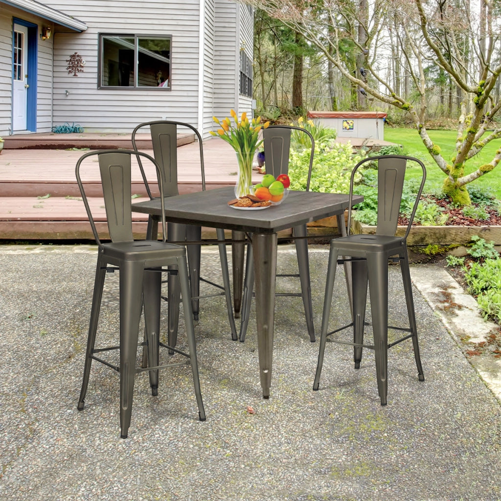 Set di 4 sedie per ristorante in metallo da 116cm, Sgabelli da bar eleganti con schienale rimovibile Grigio-Sgabelli da bar