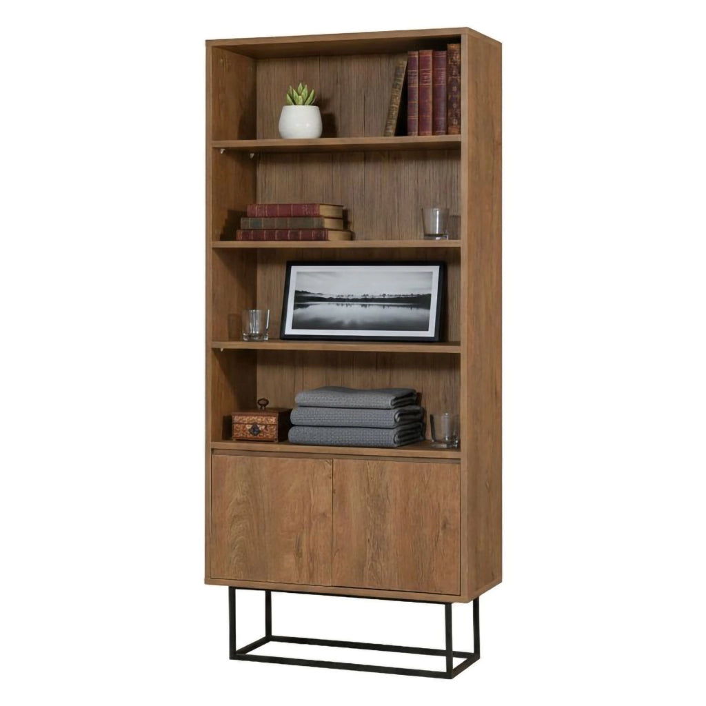 Libreria Morgana, Scaffale da ufficio, Mobile portalibri, Biblioteca, 80x36h182 cm, Noce e Nero