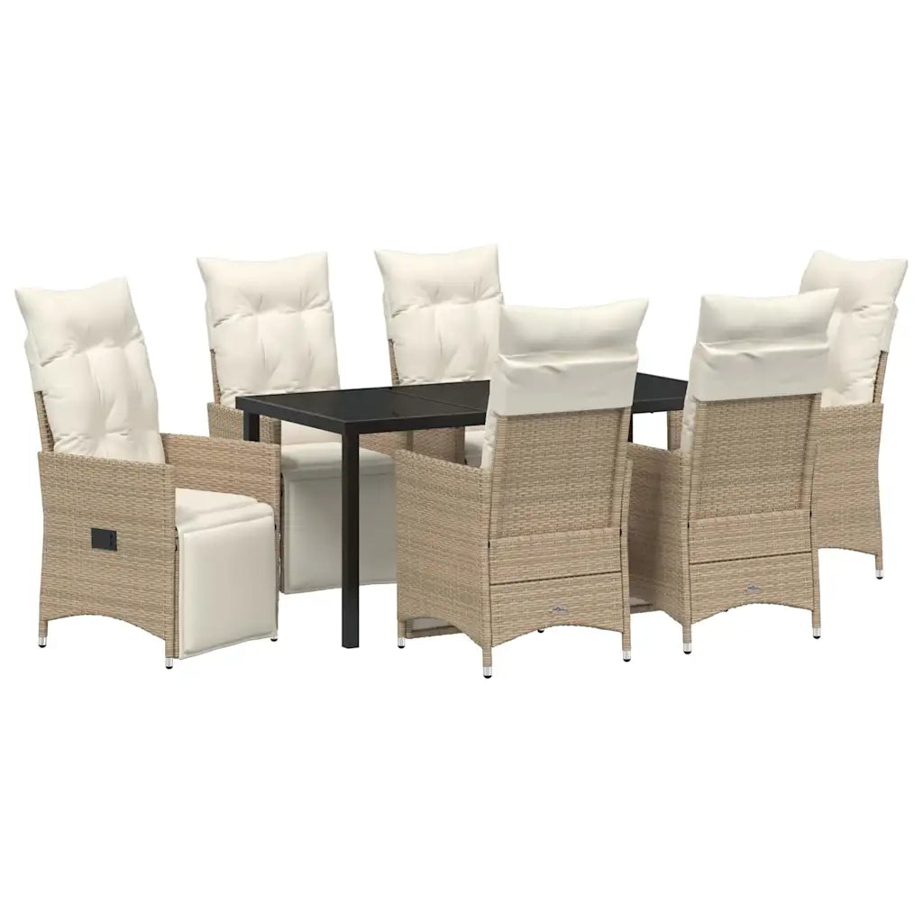 Set da Pranzo per Giardino con cuscino 7 pcs Beige polyrattan 3379587