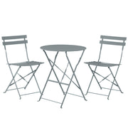 Set da bistrot da 3 pezzi con schienale a doghe pieghevole in metallo grigio per esterni