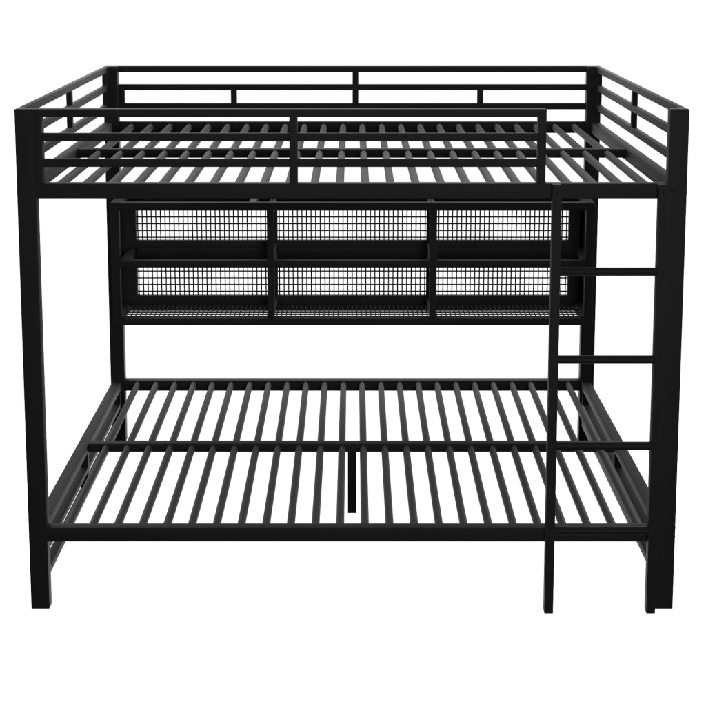 DESMIU Letto a castello 140 × 200 cm 2 posti con 6 vani e LED, senza materasso, in metallo, nero