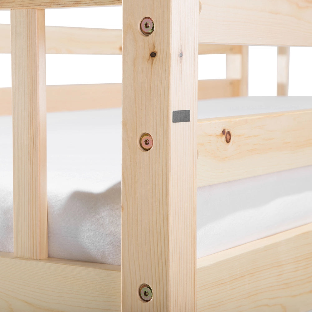 Letto a Castello Marrone Chiaro in Legno di Pino con Scala 90 x 200 cm