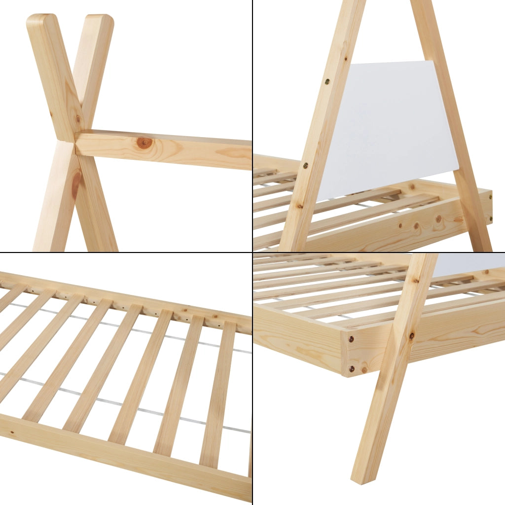 Letto Siikajoki a Forma di Tenda Indiana con Materasso 90 x 200 cm Legno di Pino - Naturale / Bianco [en.casa]