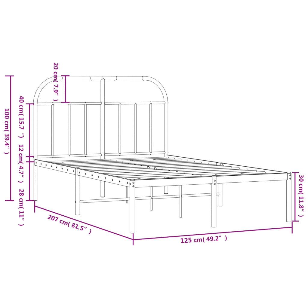 Letto matrimoniale | Letto per adulti | Giroletto con Testiera in Metallo Bianco 120x200 cm