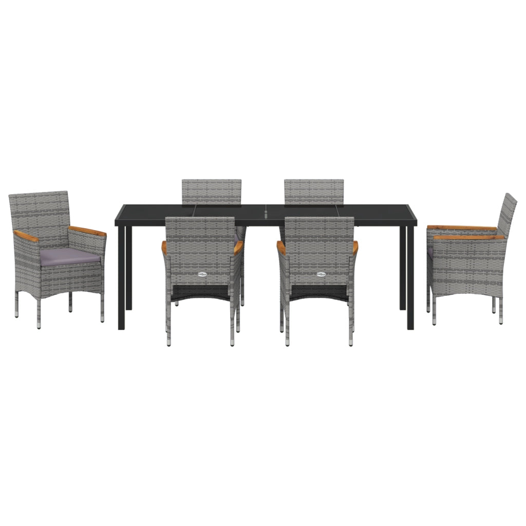 Set da pranzo da giardino da 7 pezzi Grigio Rattan poliestere