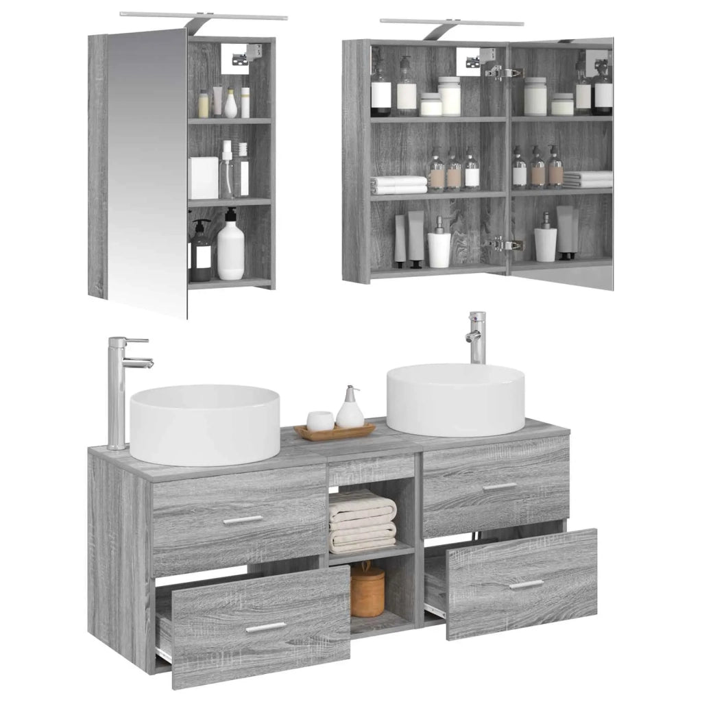 Set di mobili per il bagno 5 pcs Sonoma grigio 3407076