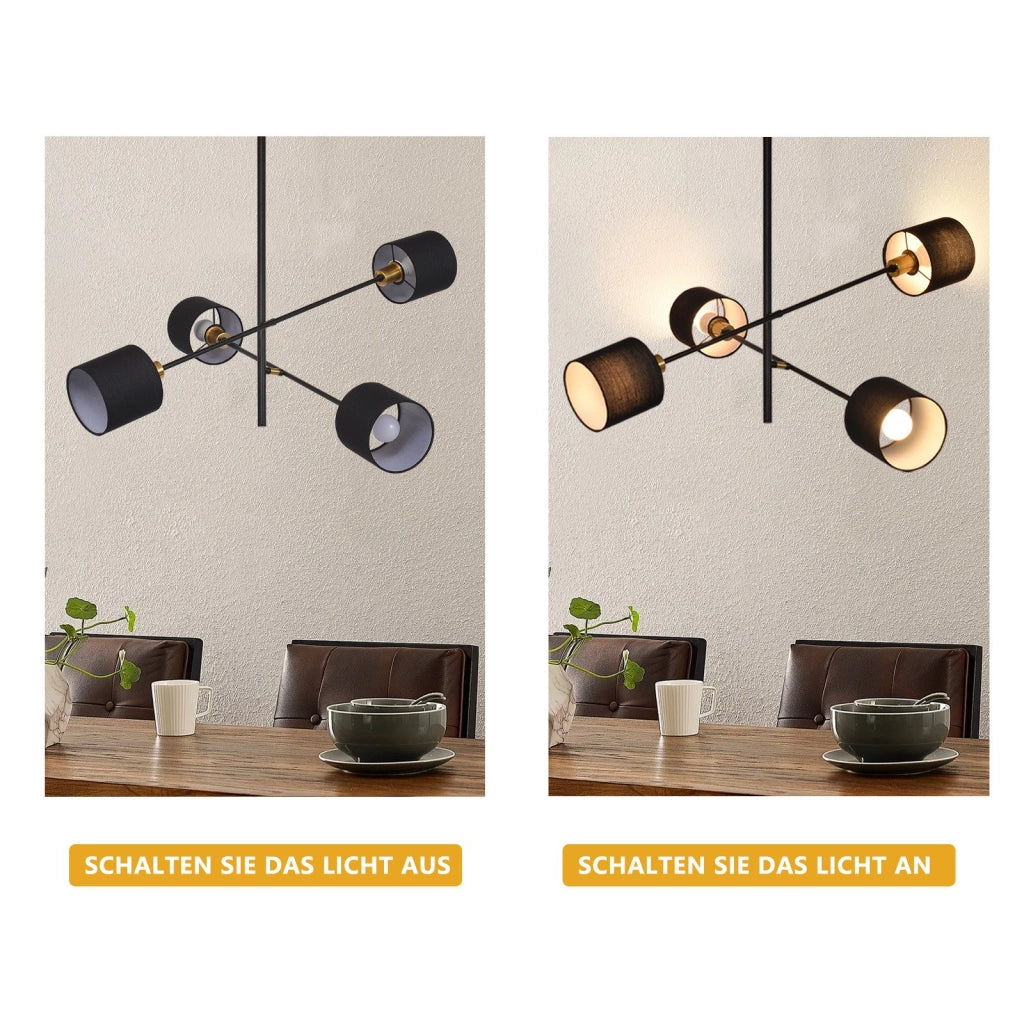 Lampada a sospensione ZMH metallo 4 Luci nero E14 retr¨° paralume per sala da pranzo soggiorno diametro 85 cm