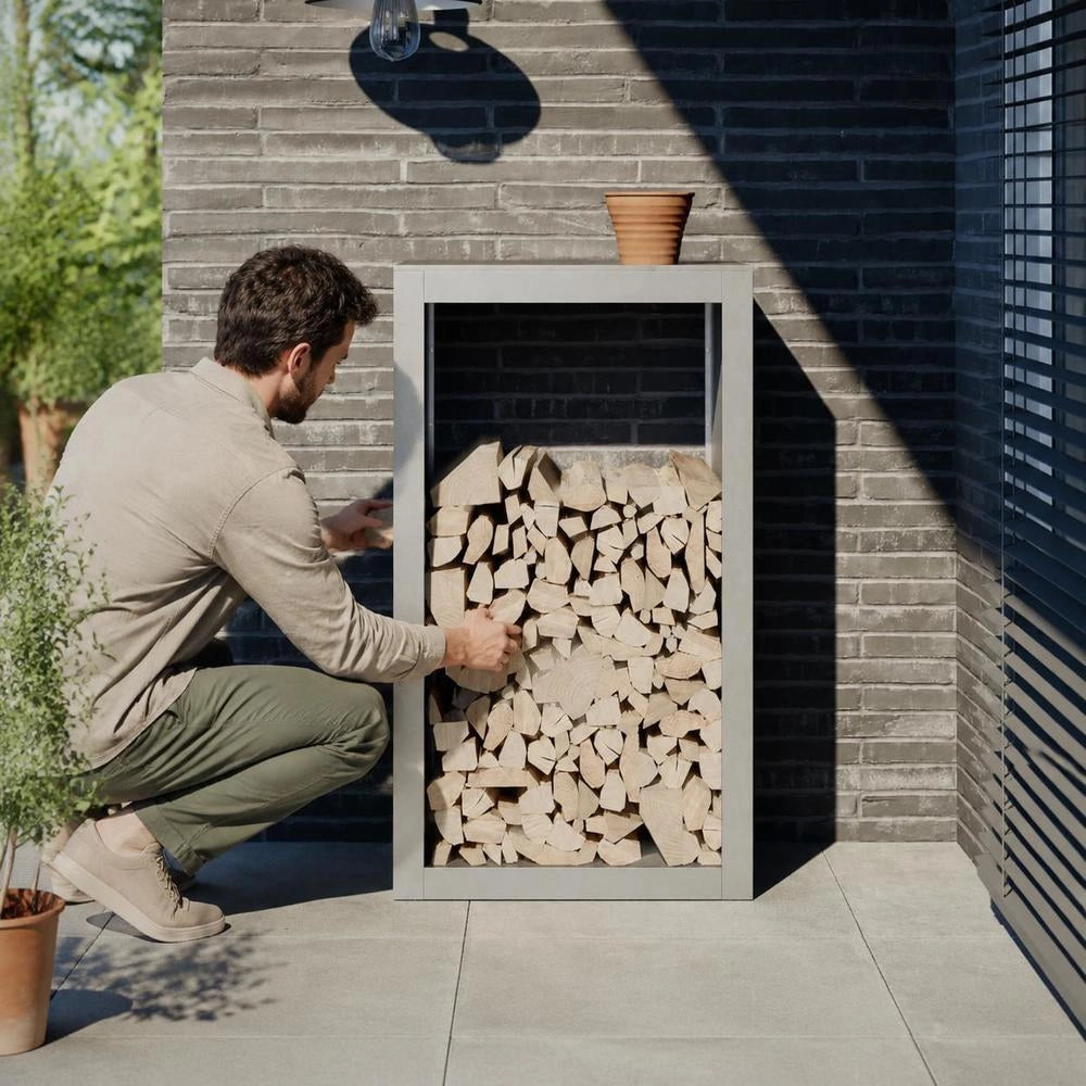 Porta legna 60x40x100 cm in acciaio inossidabile – robusto e resistente, ideale per esterni, giardino e camino, pratico e durevole