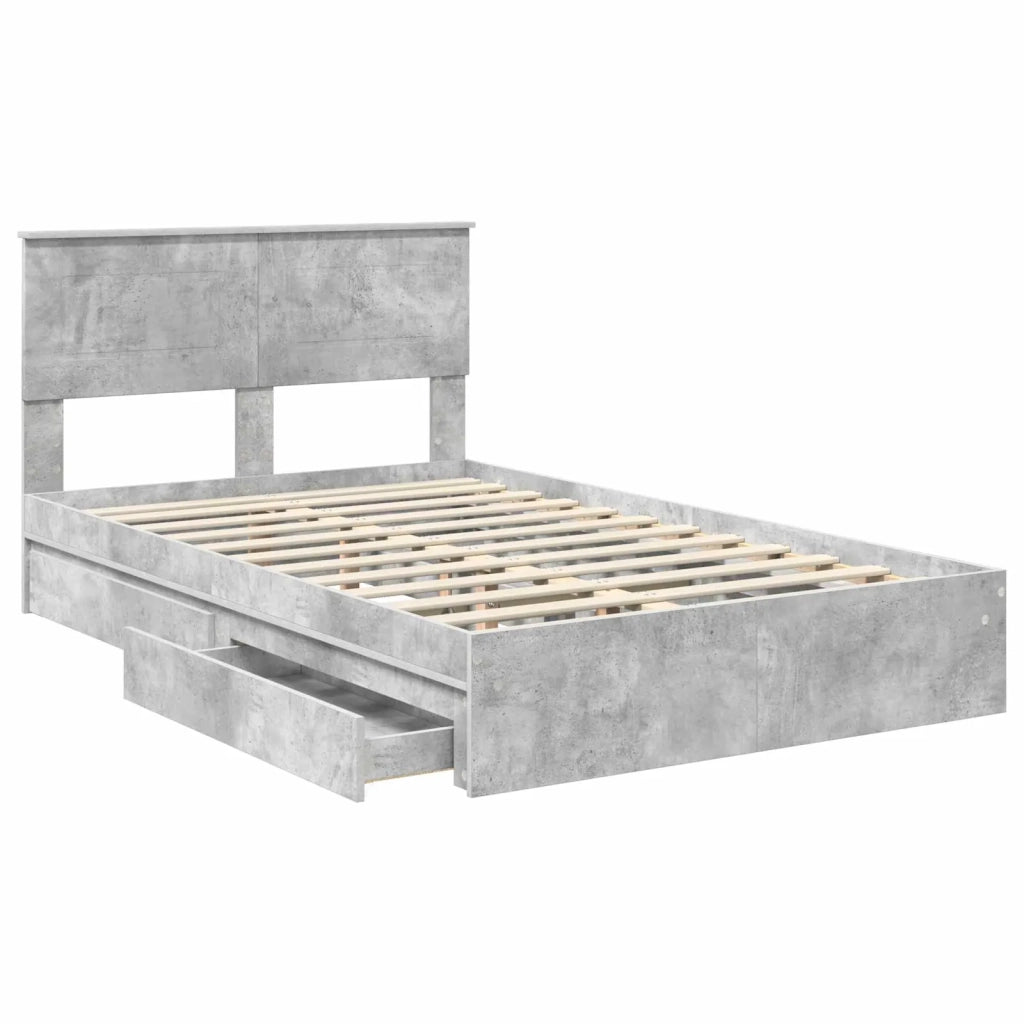 Letto con Contenitore con testiera Grigio cemento 135 x 190 cm